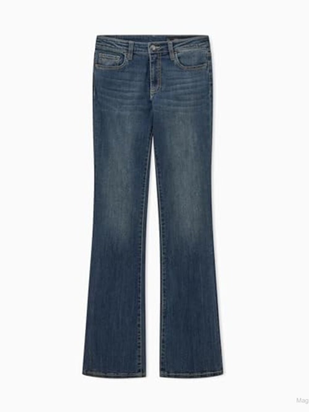 Mid Rise Flared Denim Jeans Button Closure Full Length